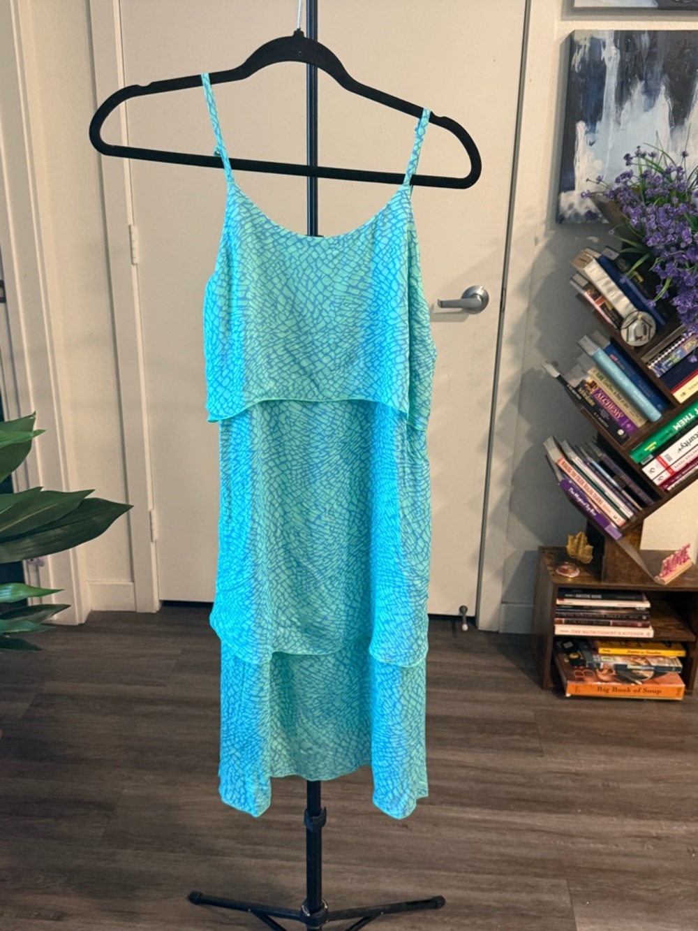 Light Blue Patterned Layered Midi Dress - Sleeveless